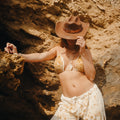 Tanit — cacao Merino wool cowgirl hat with metallic bronze leather band, handmade in England by Satori Collection