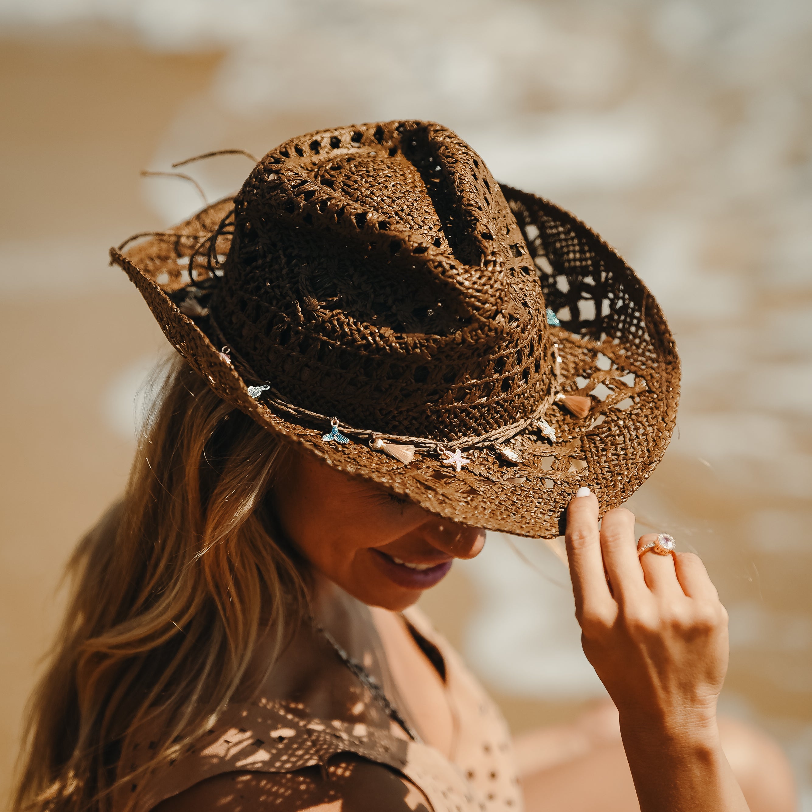 Honey Bae — embellished straw festival hat with shell details by Satori Collection