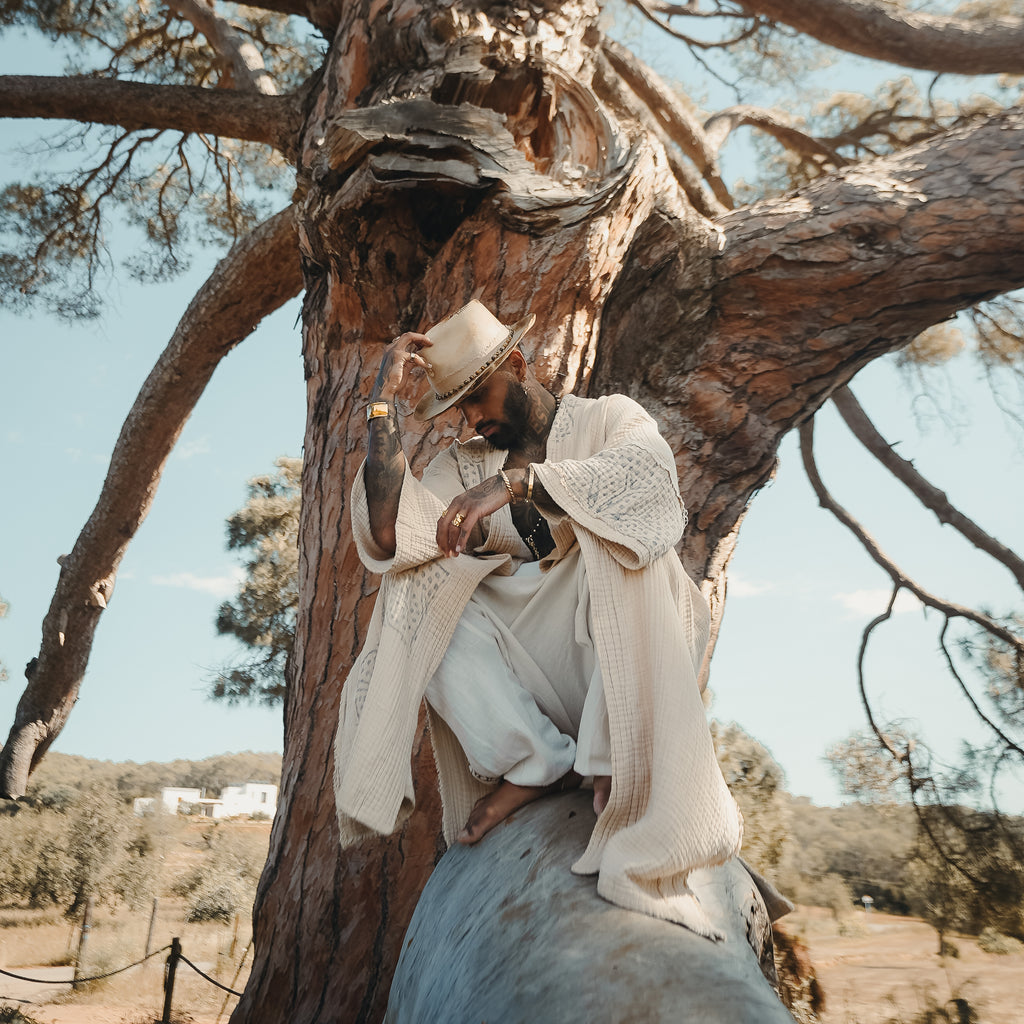 Handcrafted beige cowboy hat with crystal embellishment — Satori Collection Abundance