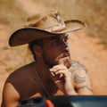 Outlaw — Lemurian Quartz crystal beige cowboy hat, handmade in England by Satori Collection