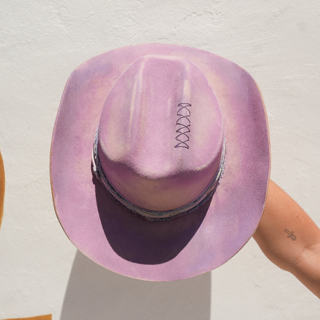 Purple crystal cowgirl hat with boho festival style — Satori Collection Purple Haze
