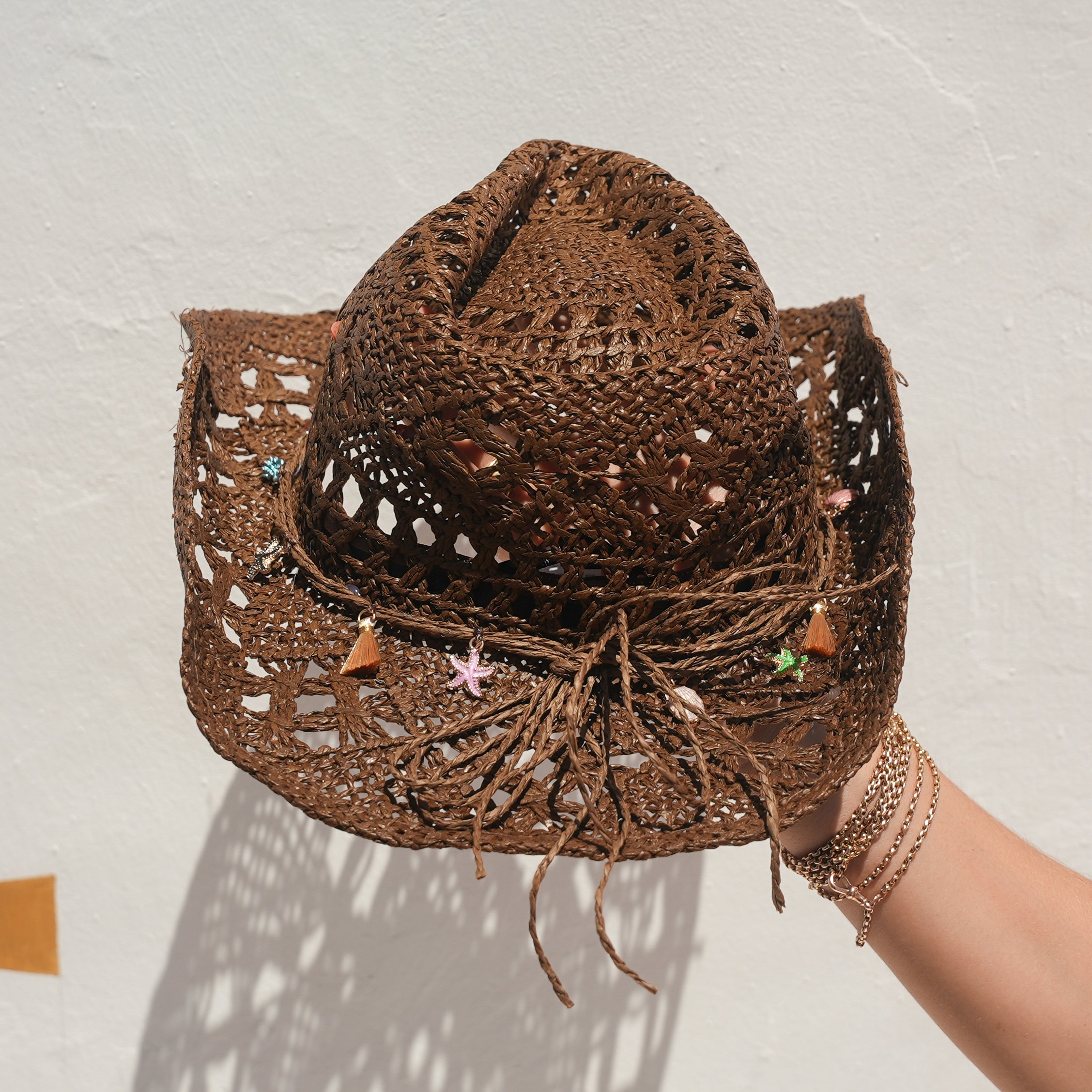 Honey Bae — embellished straw festival hat with shell details by Satori Collection